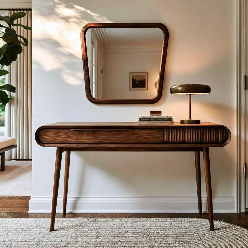 Wood frame entryway mirror console table