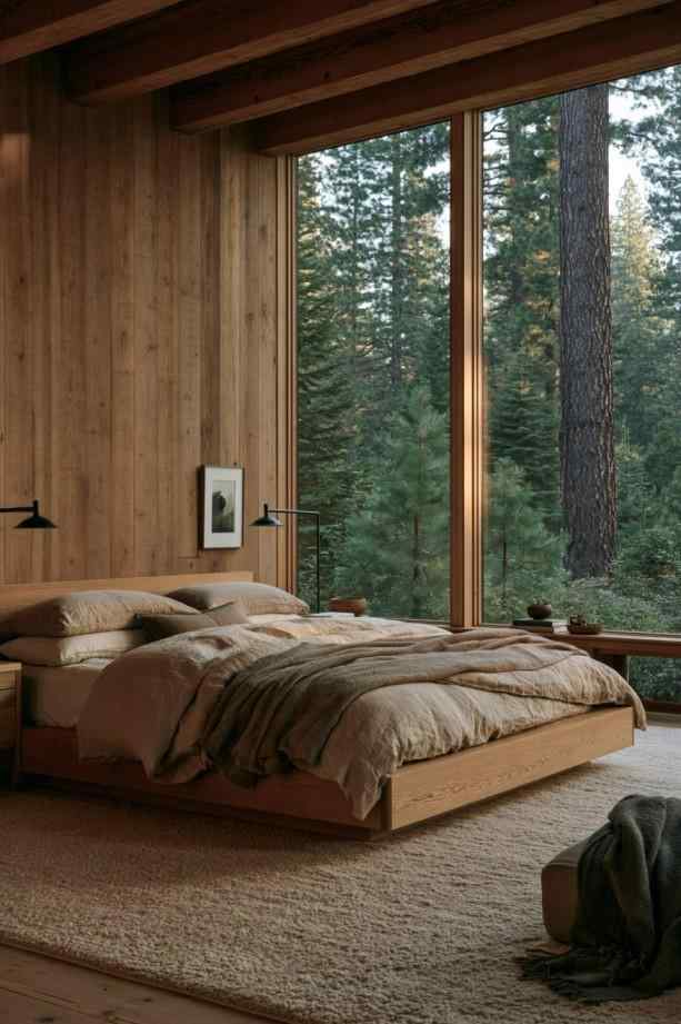 Tropical house design wooden bedroom with nature views