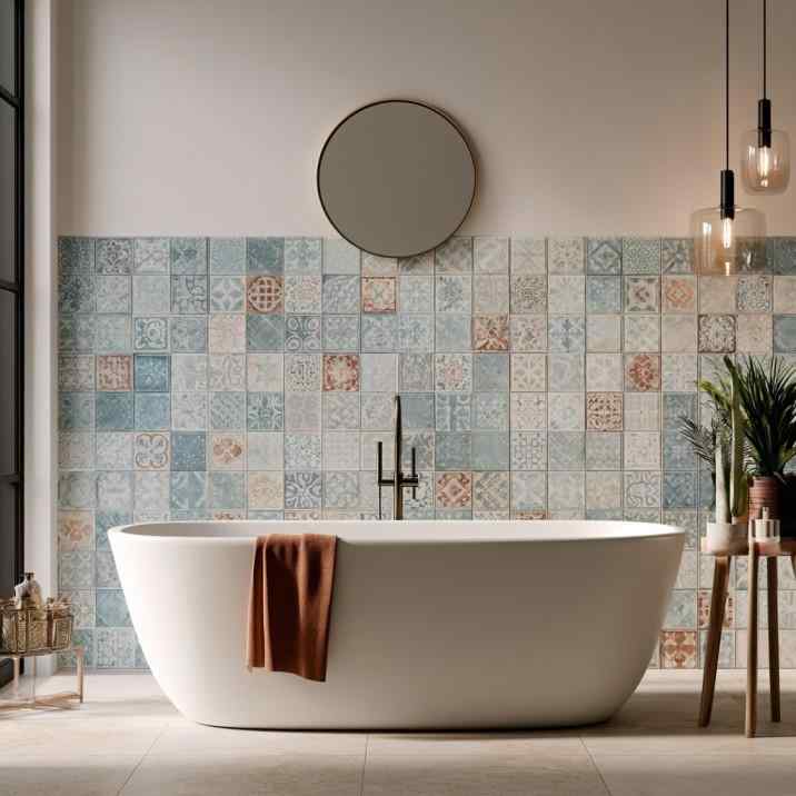  Patterned mosaic bathtub tile design feature wall