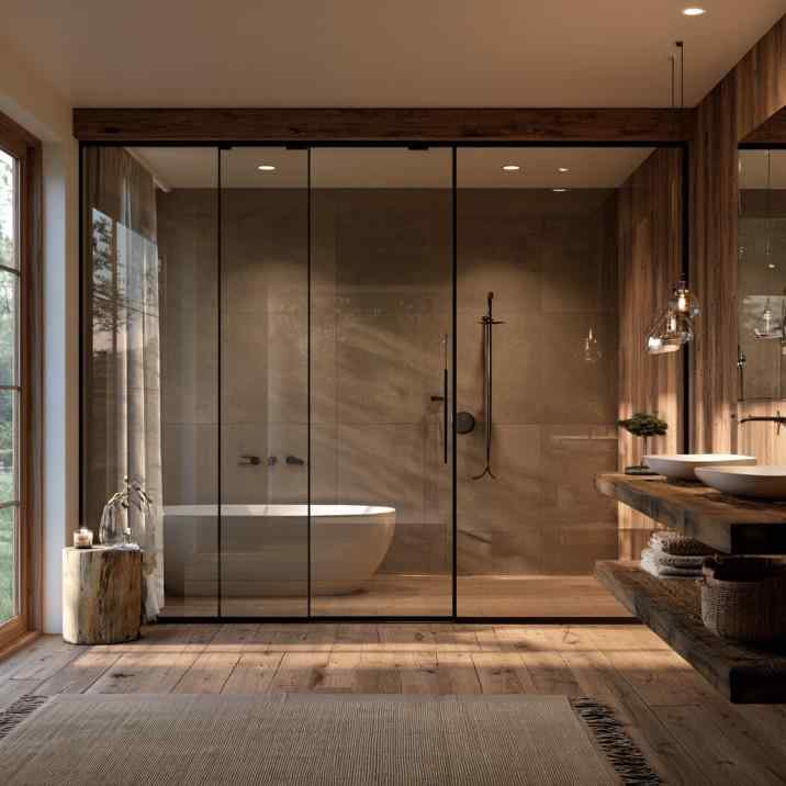 Walk-in shower room design glass enclosure