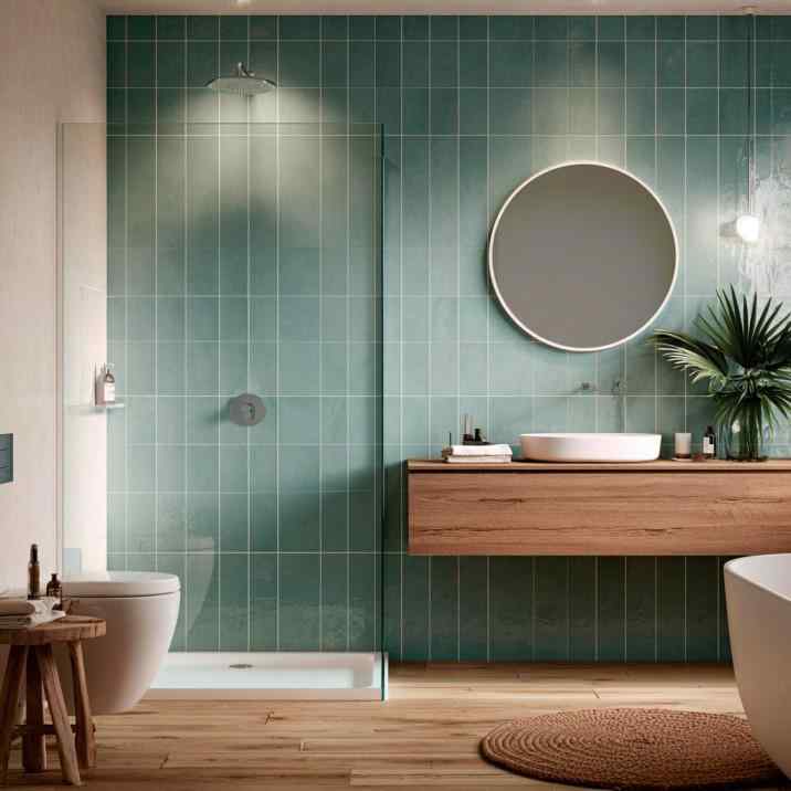 Shower room tiles design teal finish