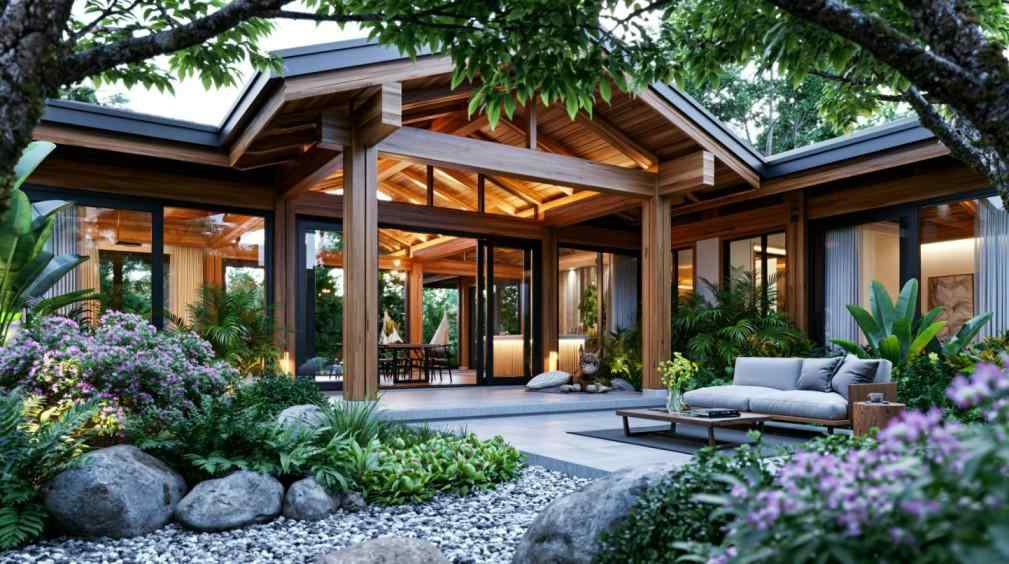 Small wooden house design open courtyard