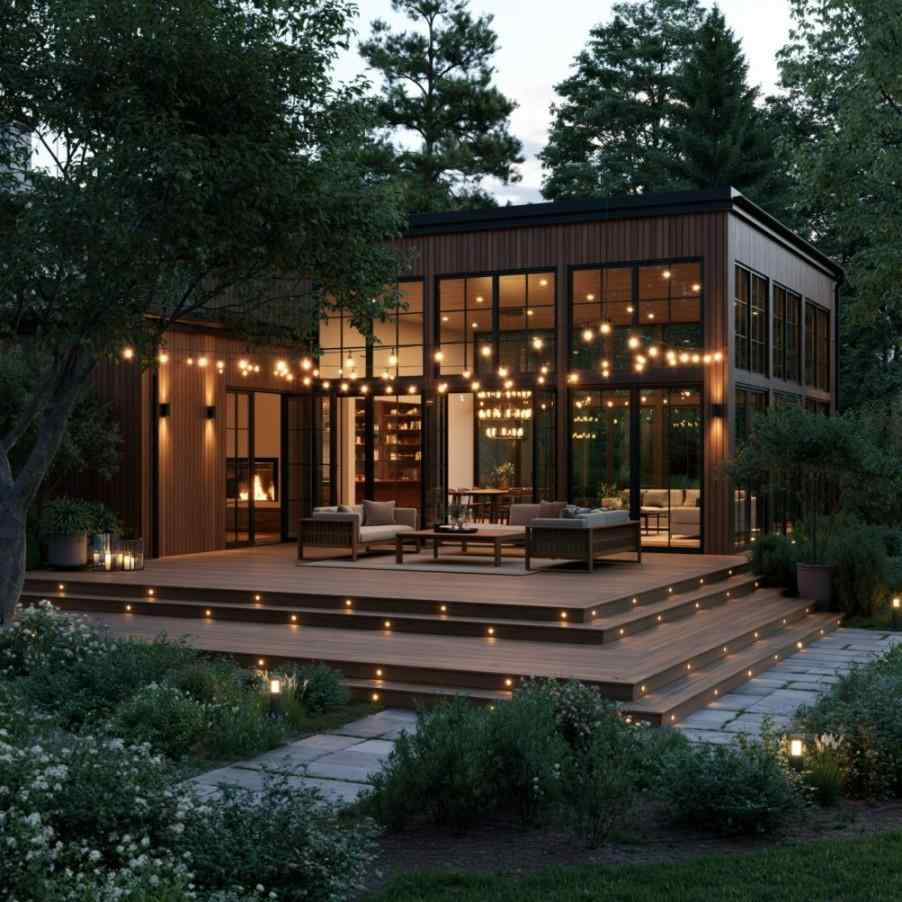 Modern wooden house design outdoor deck