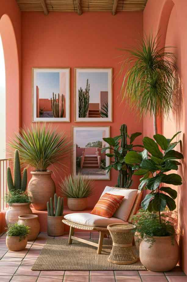  Indoor landscaping balcony with cactus display