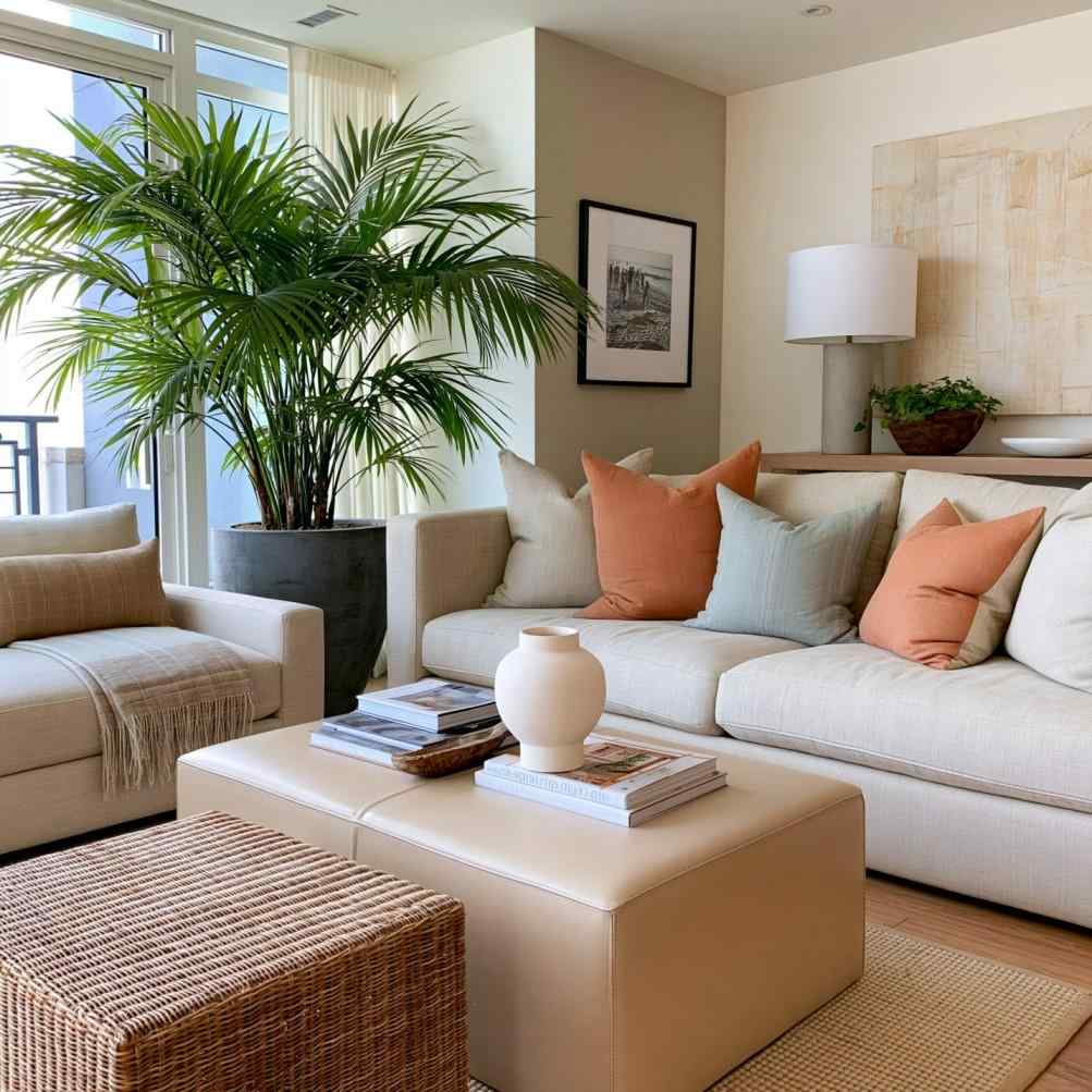  Indoor landscaping living room with potted palm