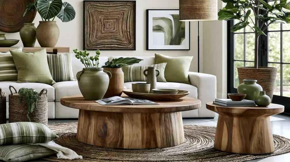 Wooden coffee table and nesting tables living room furniture
