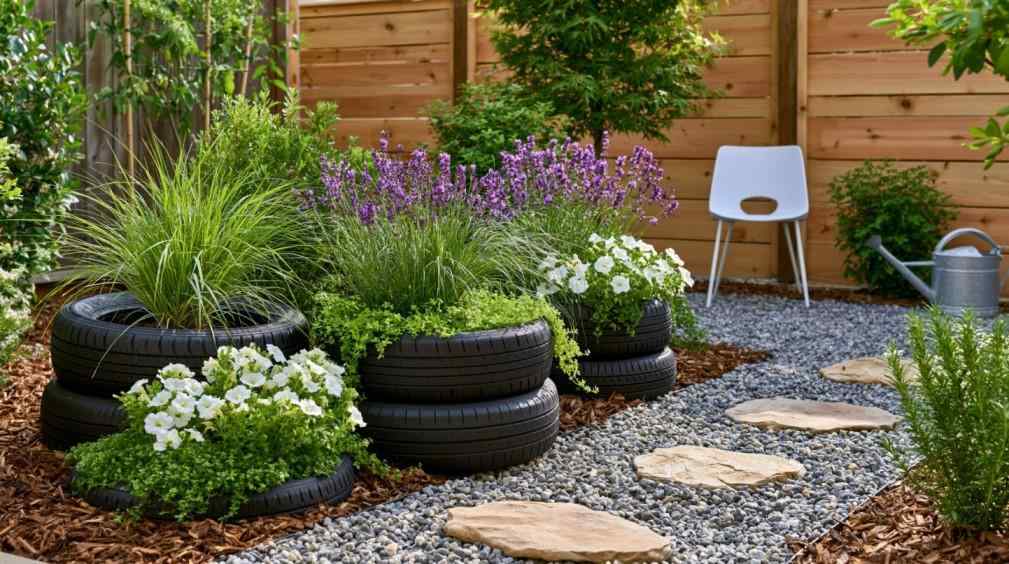  DIY tyre planter garden seating corner