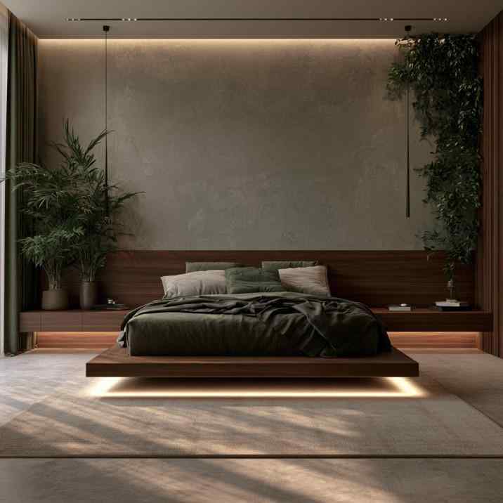  Floating bed design with LED lights under base