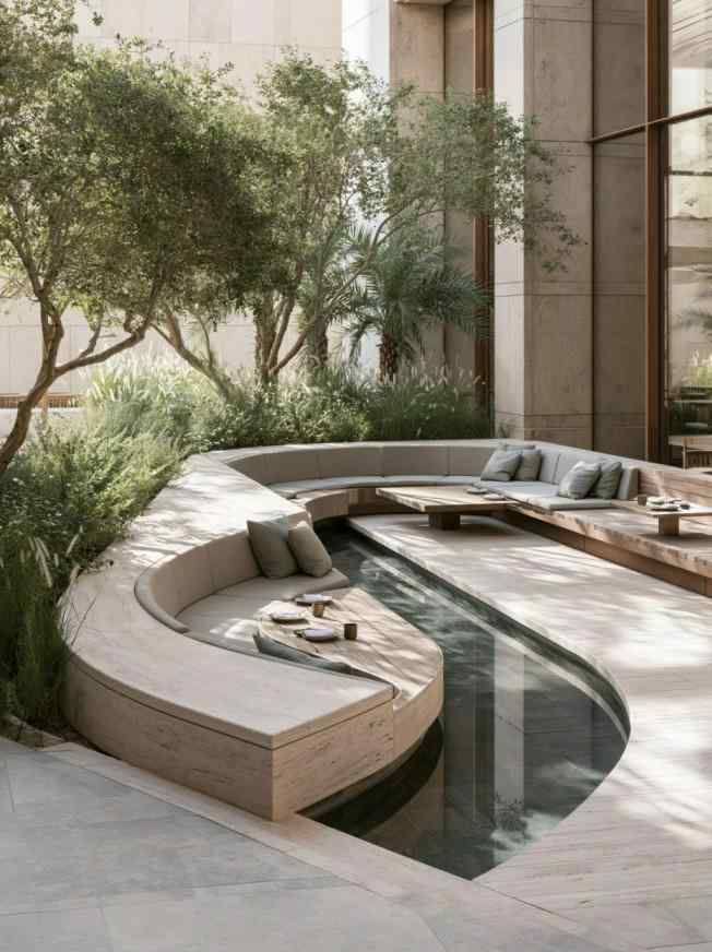  Floating concrete bench garden seating by pool