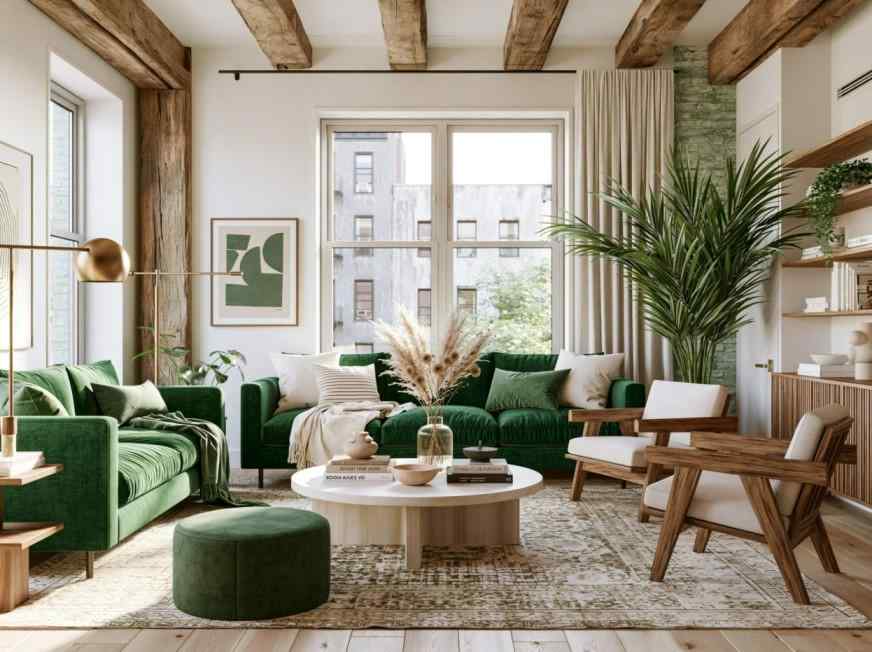 Green velvet sofa living room furniture with accent chairs