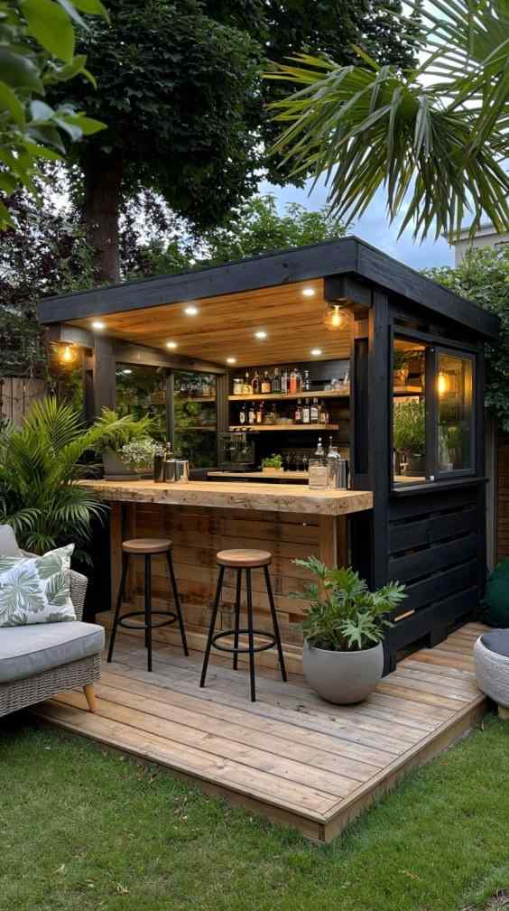 Covered pergola bar garden seating idea