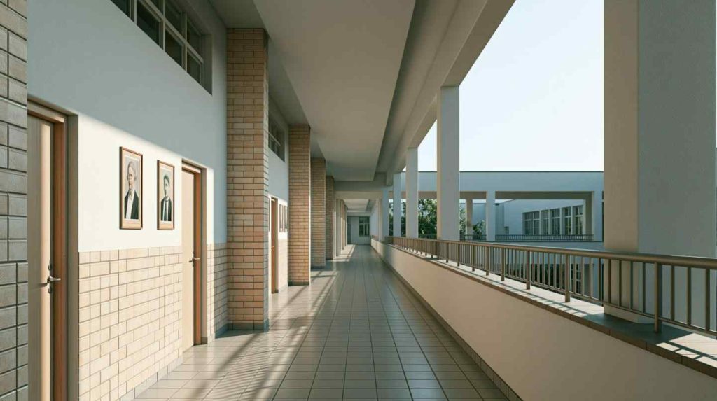 Balcony flooring design on tiled covered walkway