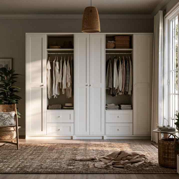  White modern wardrobe inside design in bedroom