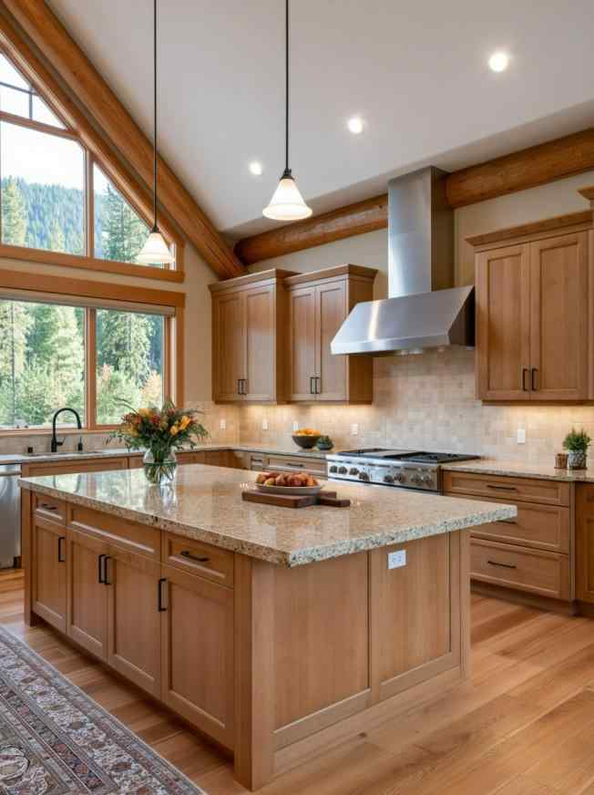 Wooden shaker kitchen cabinet door designs with granite