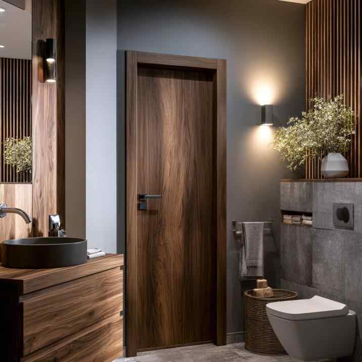 Swing door design bathroom wood finish