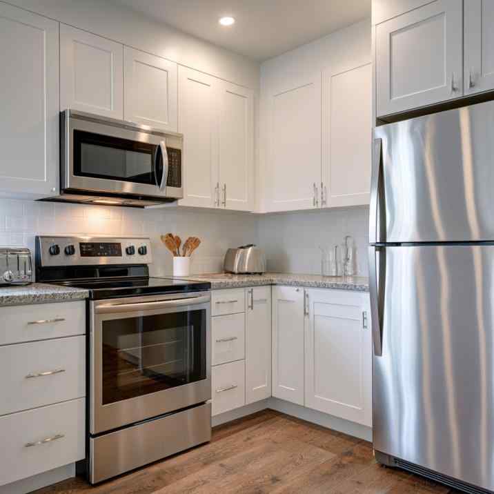 White shaker kitchen cabinet door designs in compact kitchen