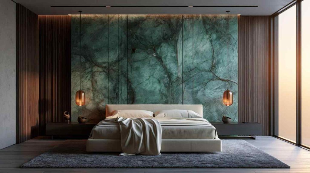 Marble texture wallpaper bedroom feature wall