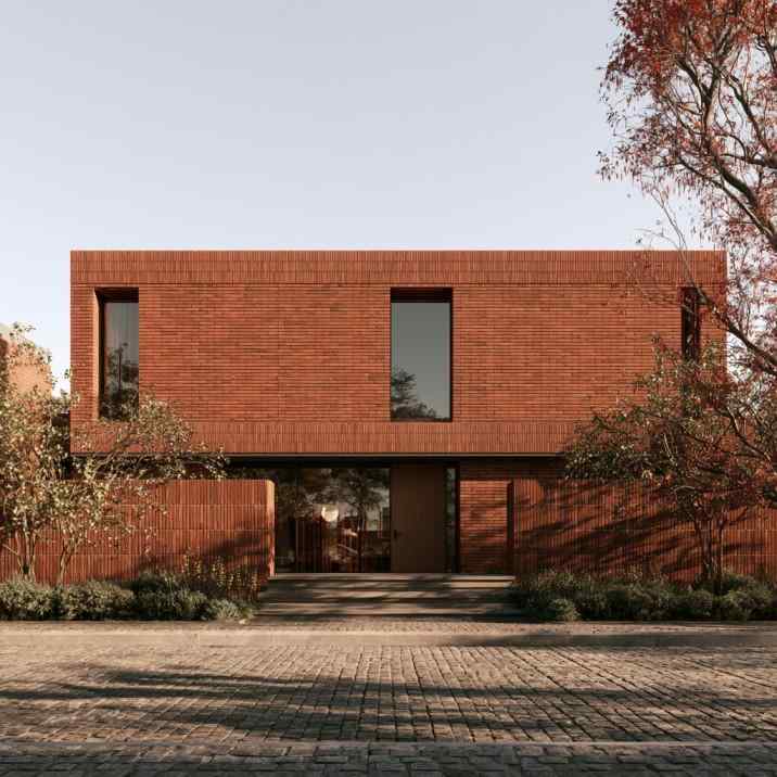 Outdoor brick wall design on modern house façade