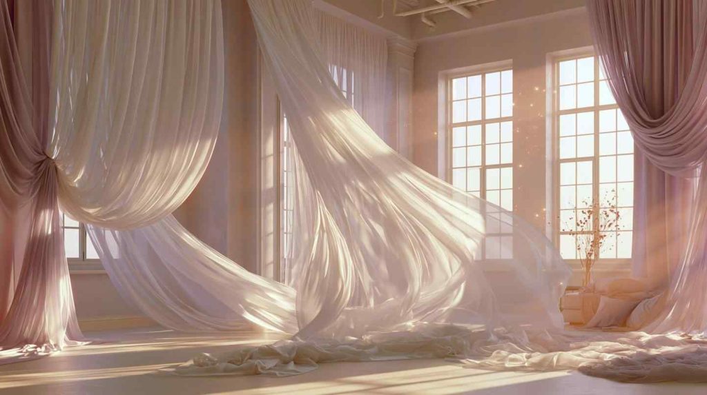 Sheer bedroom door curtain design flowing fabric