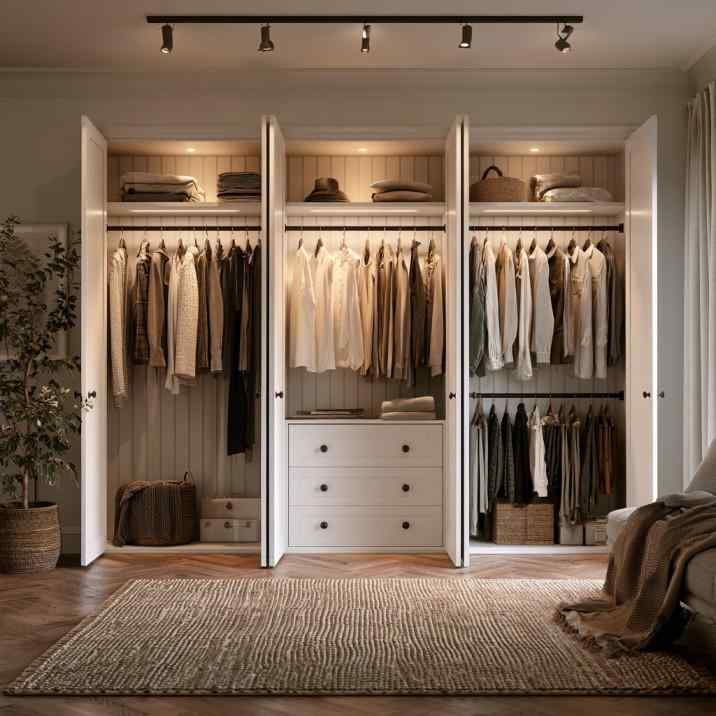  Bedroom wardrobe inside design with hanging and drawers