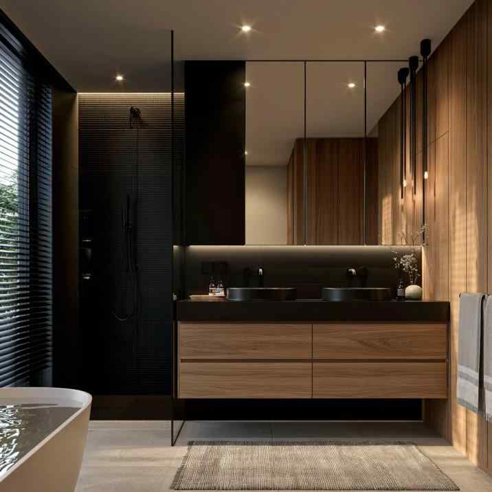 Black and wood bathroom vanity design