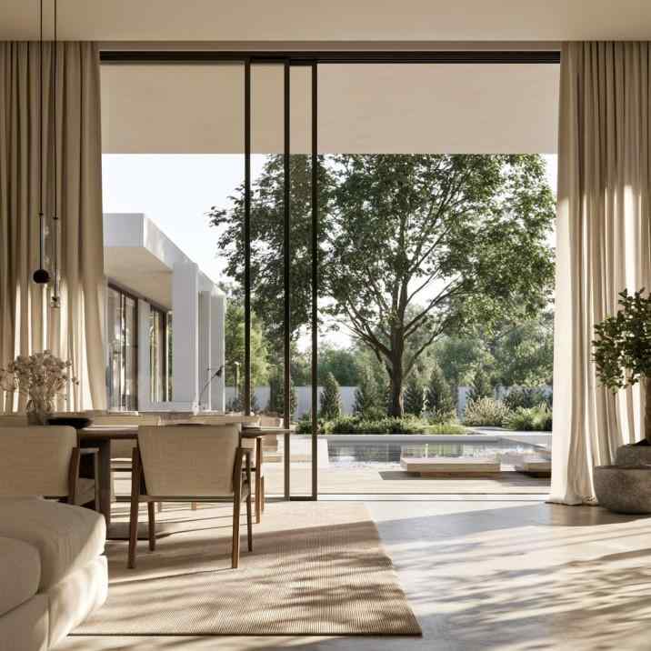 Linen door curtain design with garden view