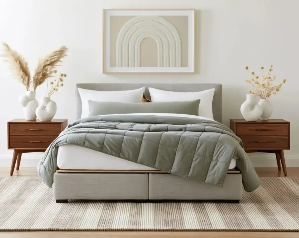 White and sage green bedroom wall colours