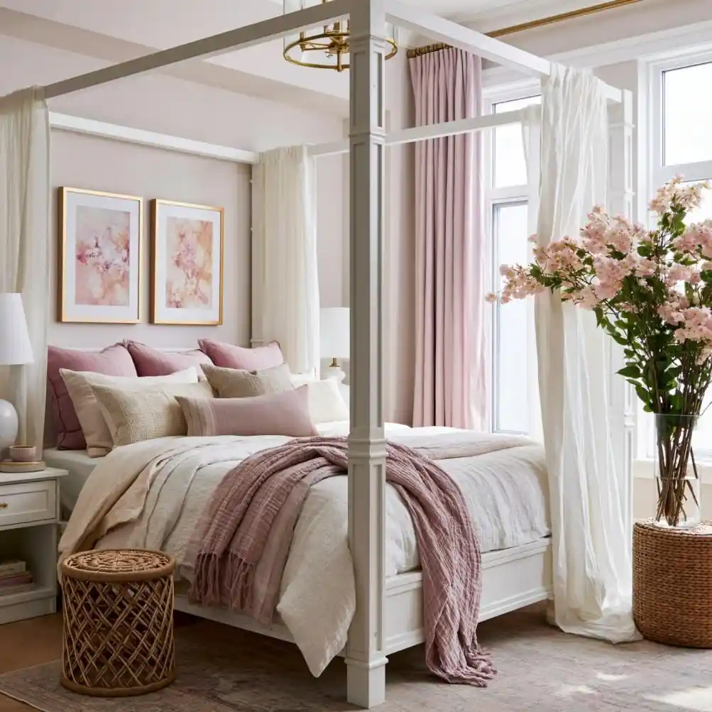 Pink and white bedroom wall colour combination