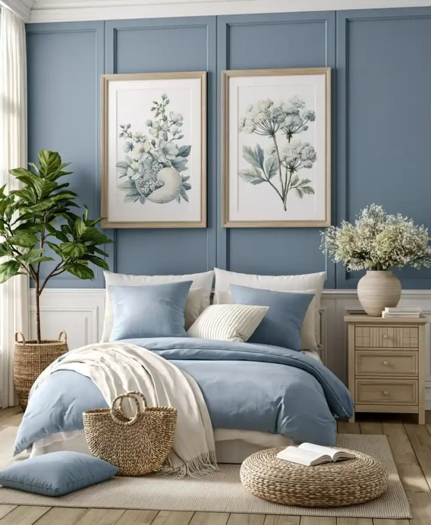  Blue and white bedroom wall colour combination